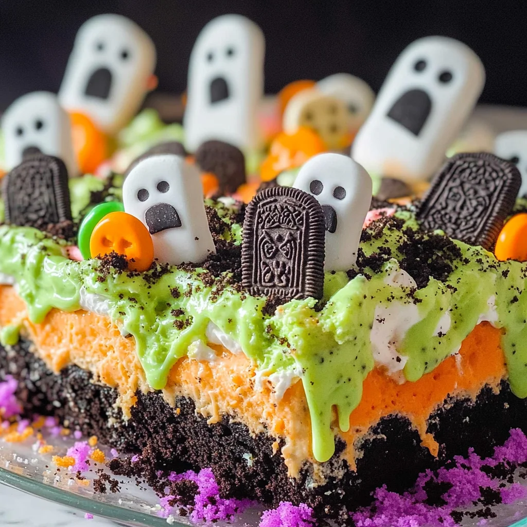 Ghosts in the Graveyard Poke Cake