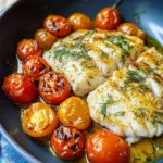 Grilled Cod with Roasted Tomatoes & Creamy Dill Sauce
