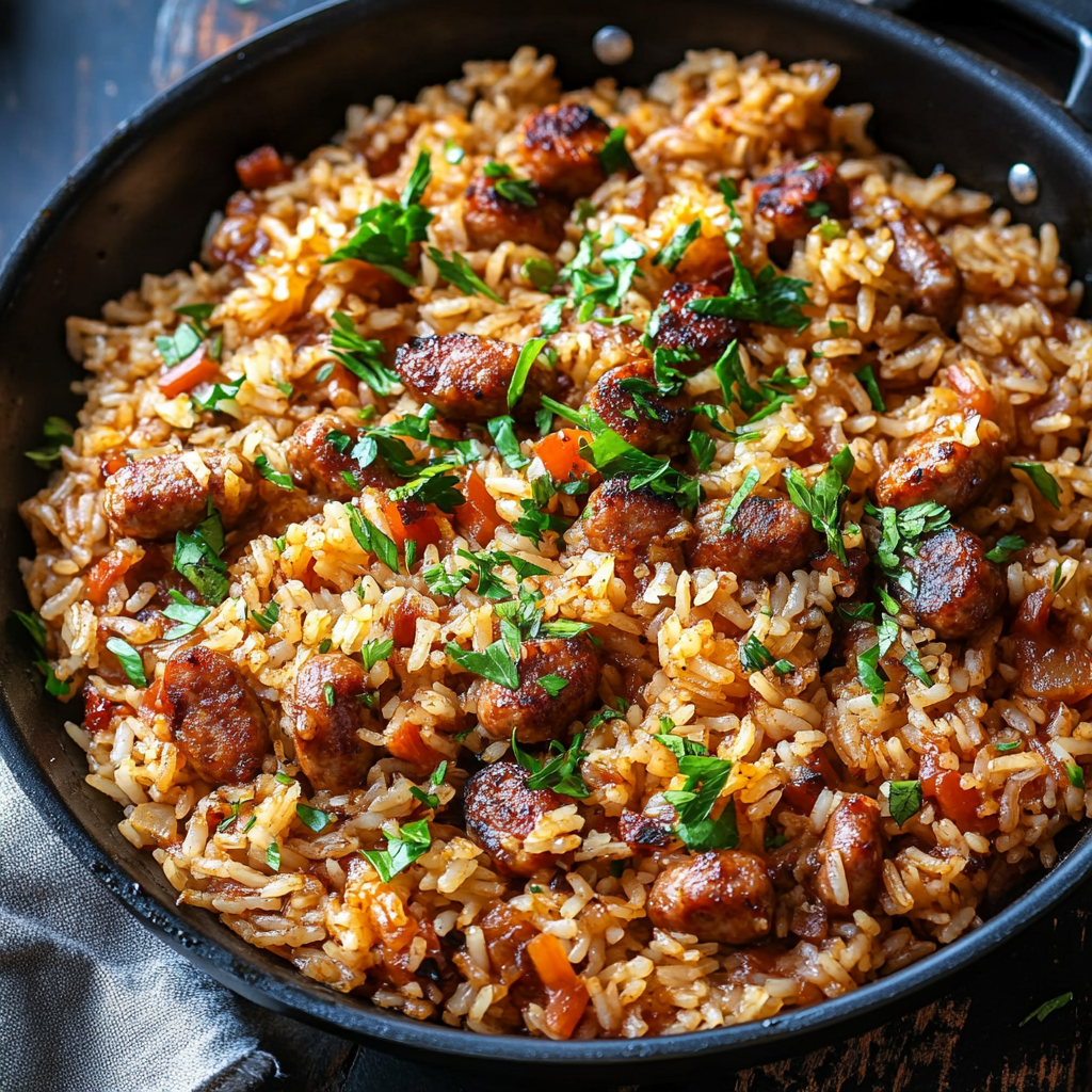 One-Pan Sweet and Tangy BBQ Sausage Rice