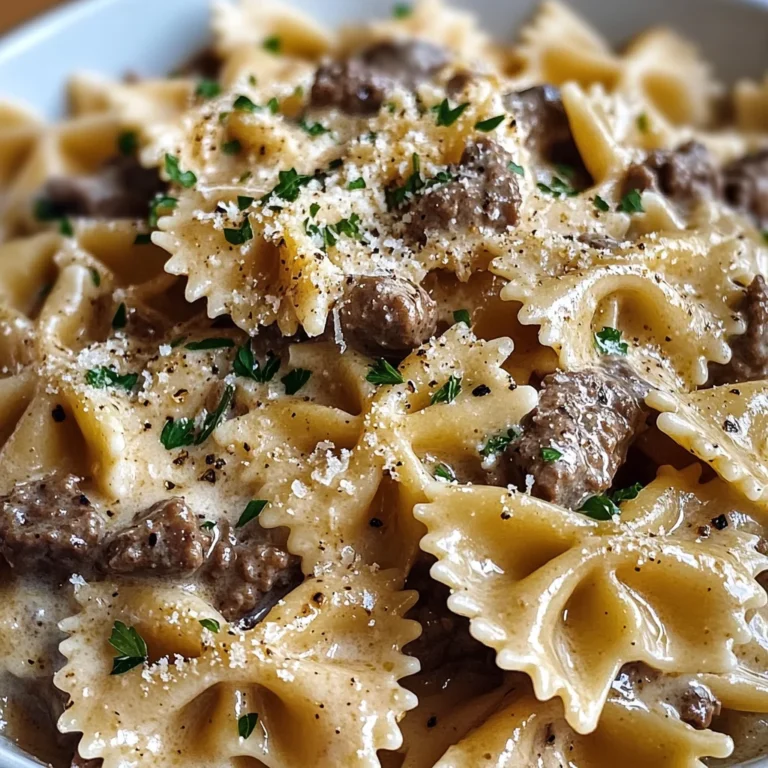 Creamy Parmesan Garlic Beef Bowtie Pasta