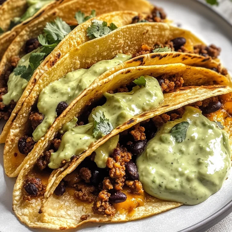 Crispy Baked Ground Turkey Tacos with Avocado Sauce