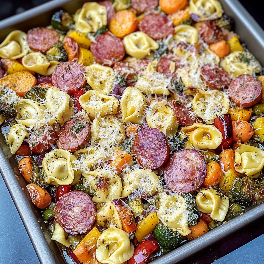 Easy Sheet Pan Tortellini and Kielbasa