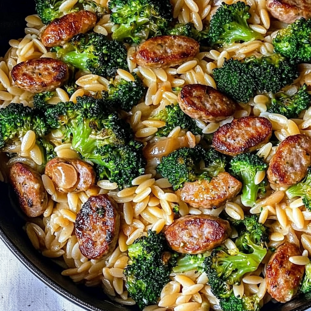 Chicken Sausage Broccoli and Orzo Skillet – 5 Easy Steps to a One-Pan Dinner