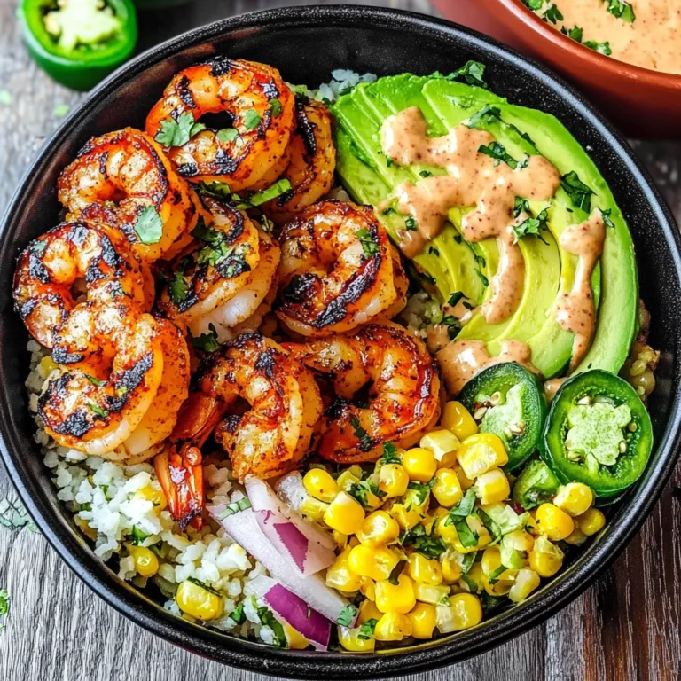 Grilled Shrimp Bowl with Avocado, Corn Salsa & Creamy Garlic Sauce