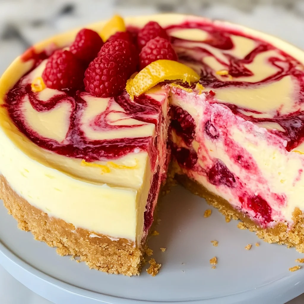 Luscious Lemon Raspberry Swirl Cheesecake
