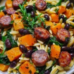 Butternut Squash and Black Bean Orzo with Sausage and Spinach