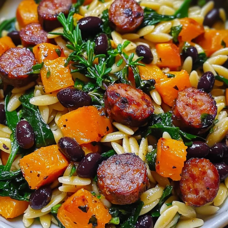 Butternut Squash and Black Bean Orzo with Sausage and Spinach