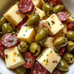 Easy Marinated Cheese Appetizer with Salami & Green Olives