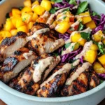 Jerk Chicken & Mango Slaw Bowls with Honey Lime Cream