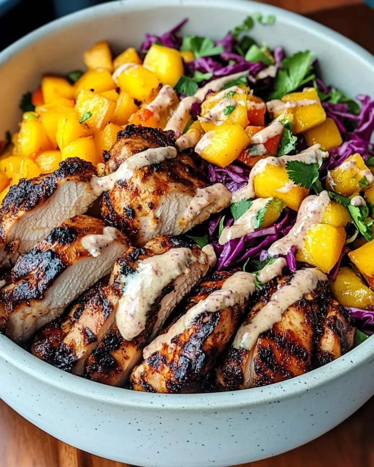 Jerk Chicken & Mango Slaw Bowls with Honey Lime Cream