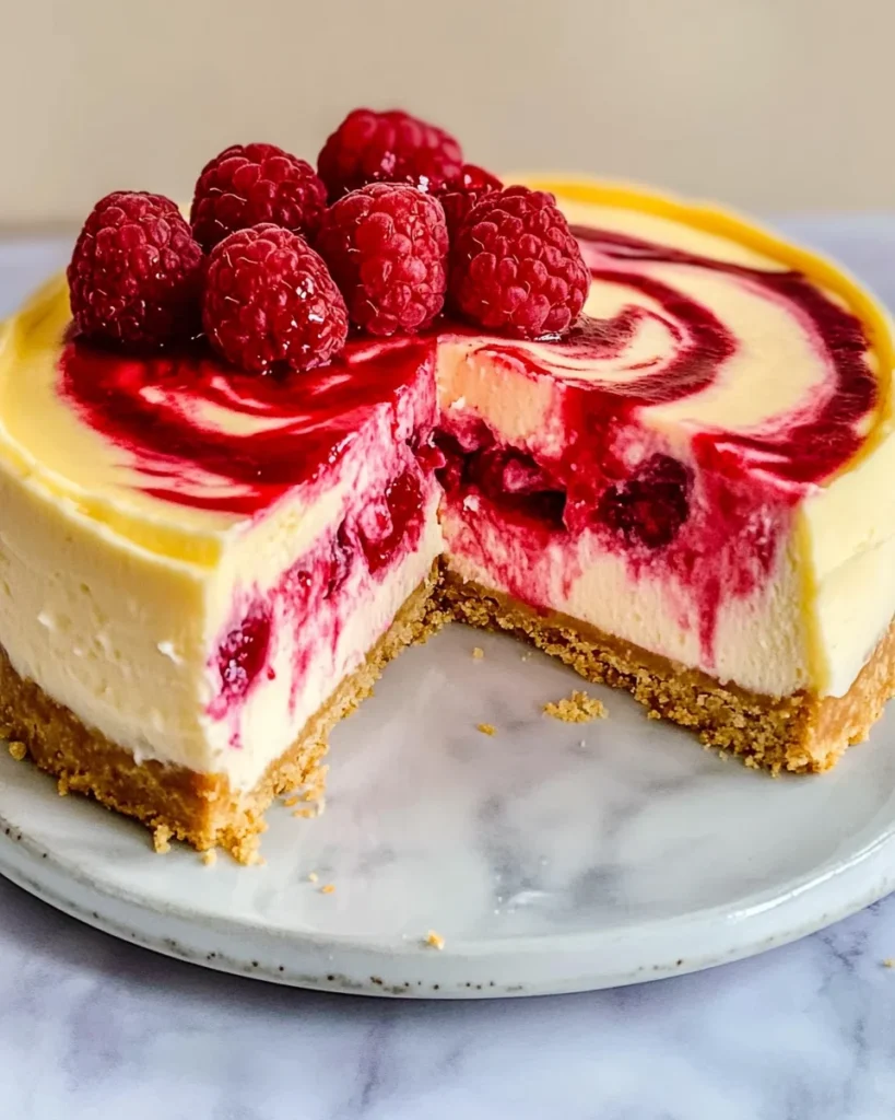 Luscious Lemon Raspberry Swirl Cheesecake