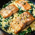 One Skillet Salmon with Lemon Orzo