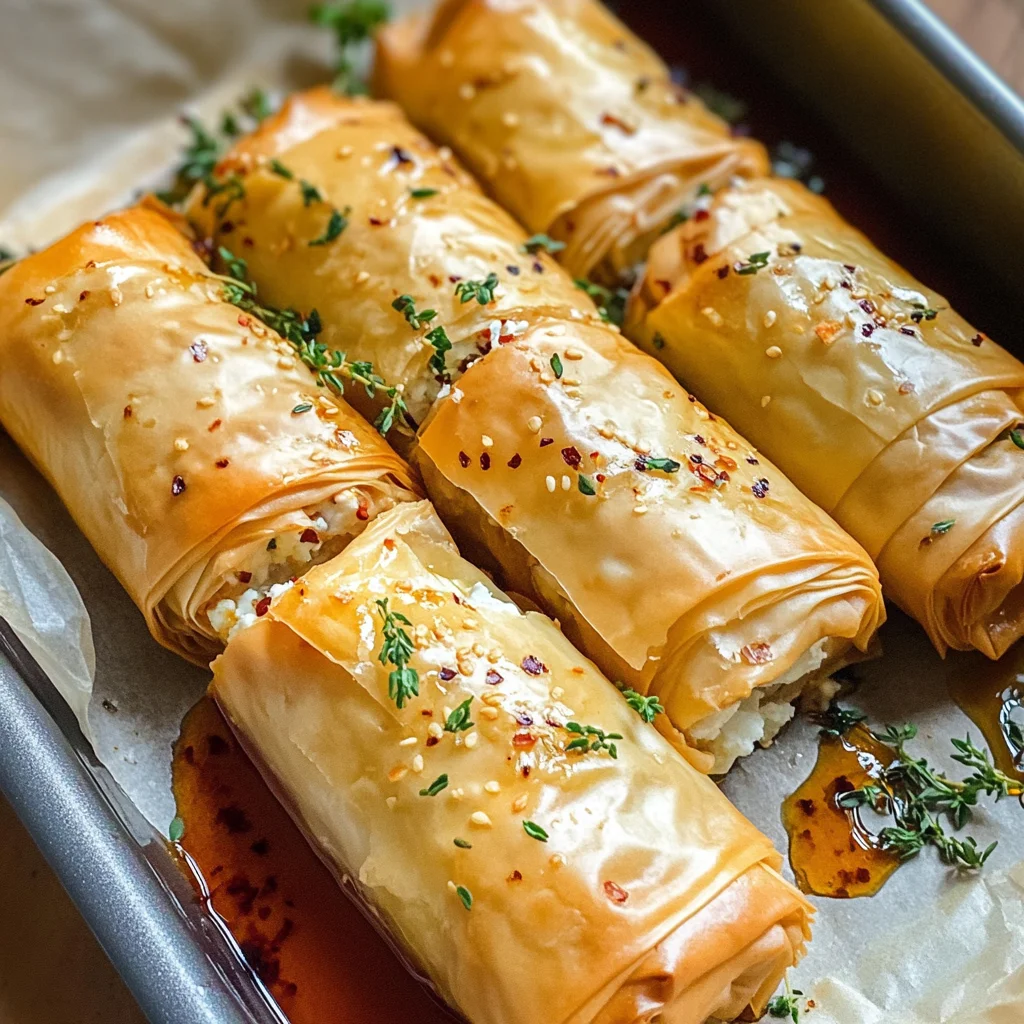 Oven Baked Feta Rolls with Chili Honey