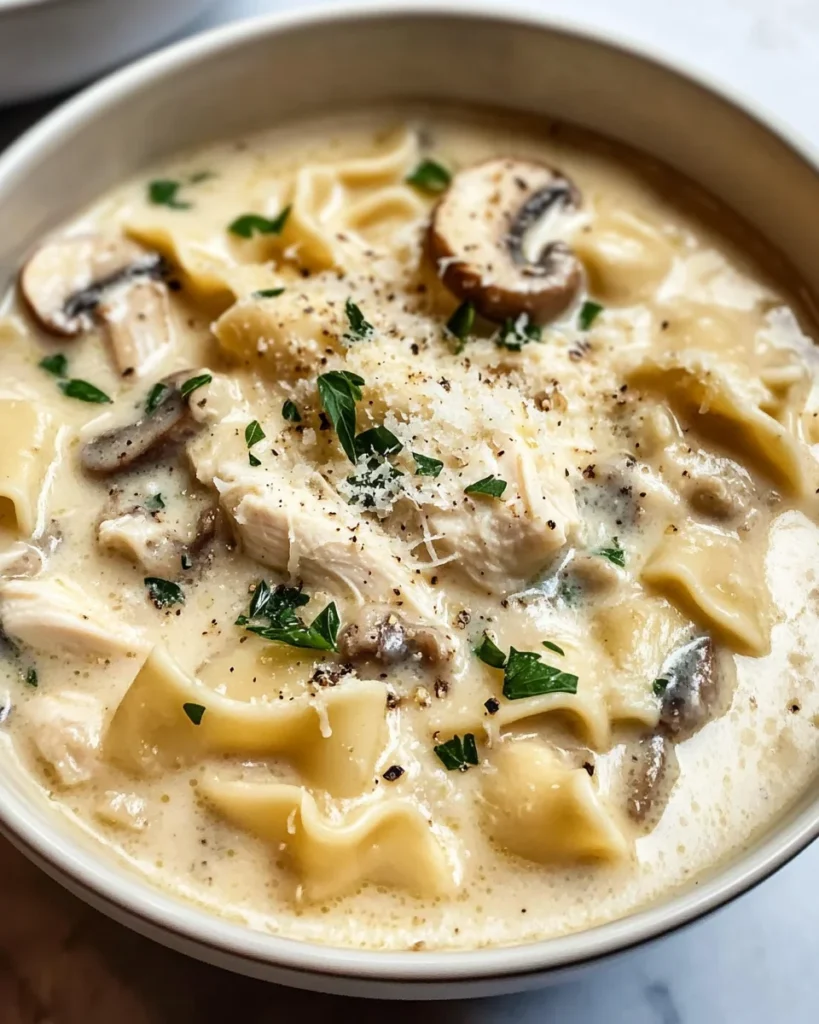 Roasted Garlic White Chicken Lasagna Soup