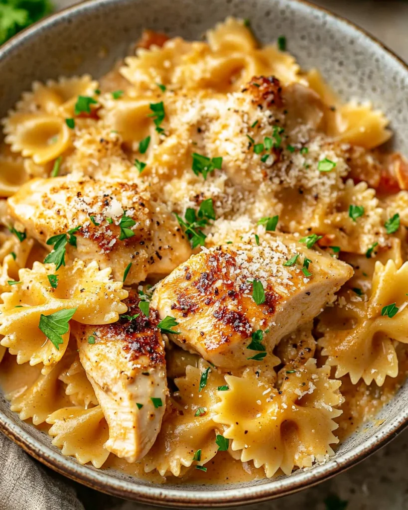 Creamy Cajun Chicken Bowtie Pasta Skillet