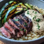 Grilled Steak Bowl with Creamy Sauce & Grilled Zucchini