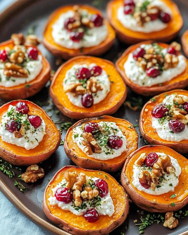 Roasted Sweet Potato Rounds with Herbed Ricotta, Walnuts, and Cranberries