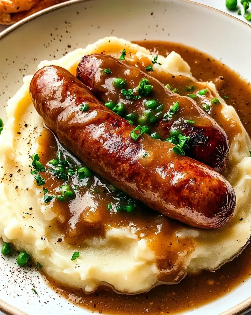 Bangers and Mash with Stout Onion Gravy