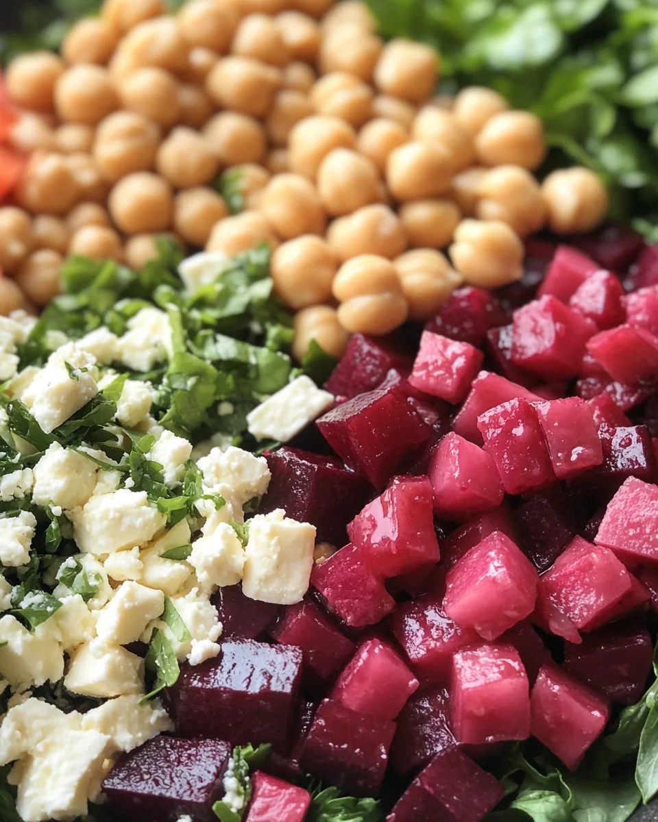 Chickpea, Beet & Feta Salad with Lemon-Garlic Vinaigrette