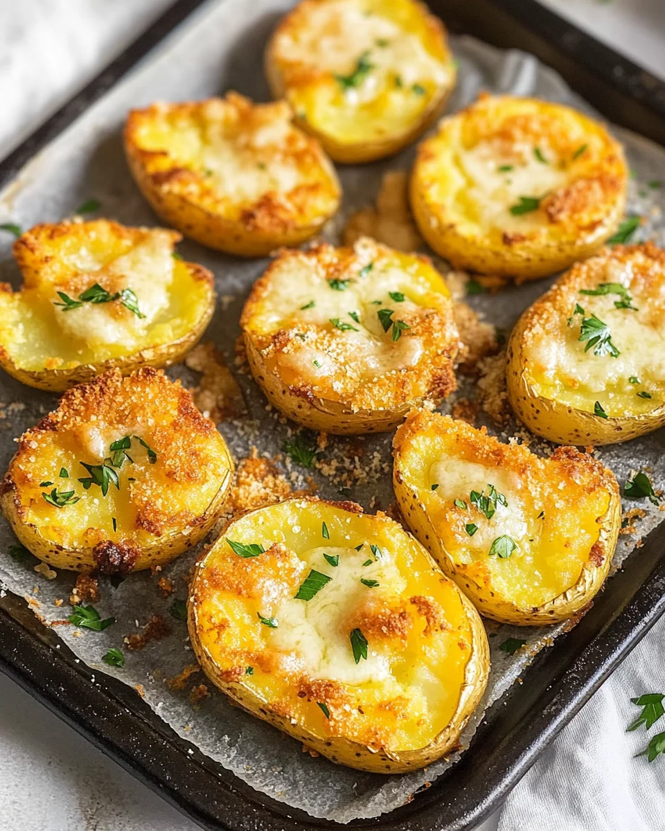 Crispy Baked Smashed Potatoes with Garlic & Parmesan