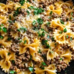 Garlic Butter Bowtie Pasta with Ground Beef Recipe
