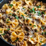 Garlic Butter Bowtie Pasta with Ground Beef Recipe