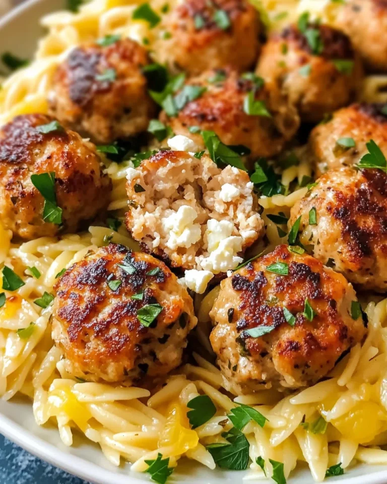 Greek Chicken Meatballs with Lemon Orzo