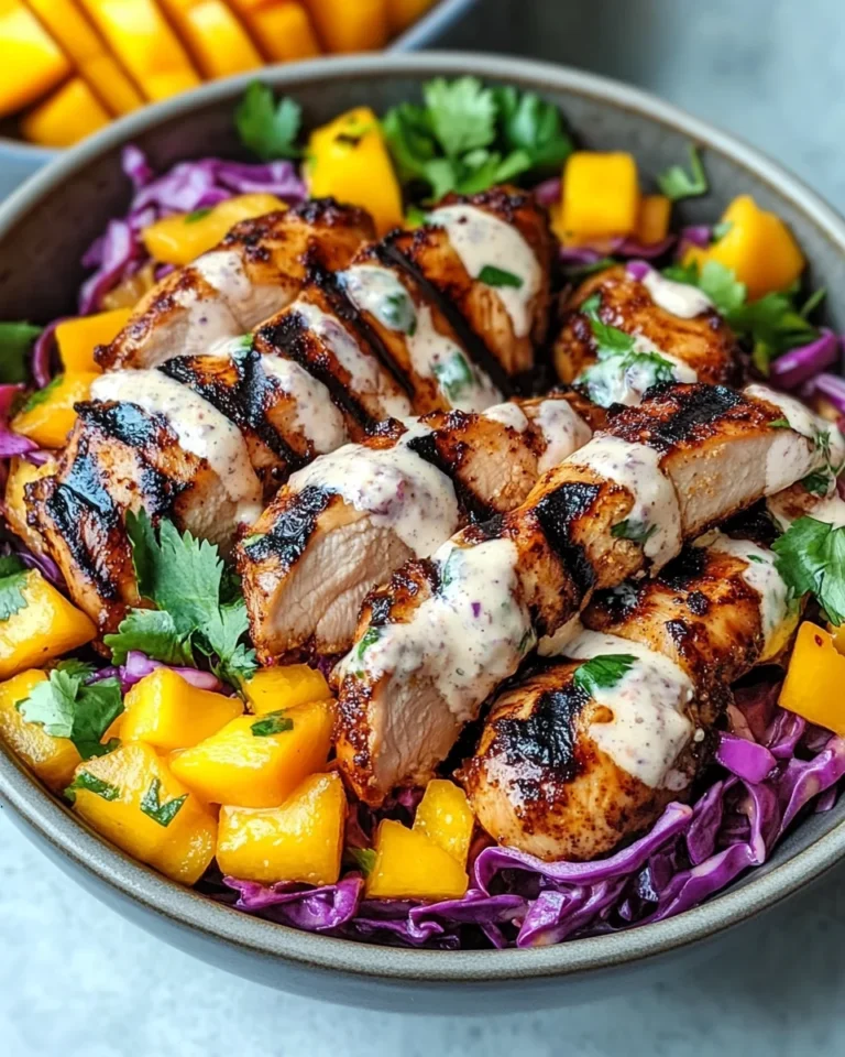 Jerk Chicken & Mango Slaw Bowls with Honey Lime Cream