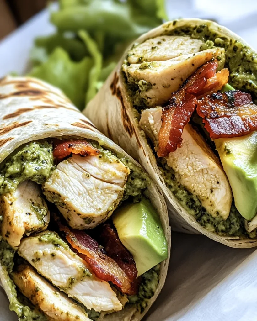 Pesto Chicken and Avocado Bacon Salad Wraps