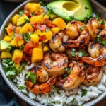 Shrimp and Avocado Bowls with Mango Salsa & Lime-Chili Sauce