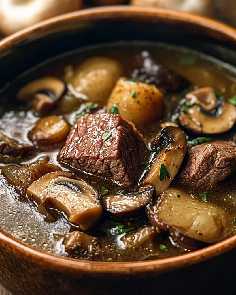 Steak and Ale Soup with Mushrooms