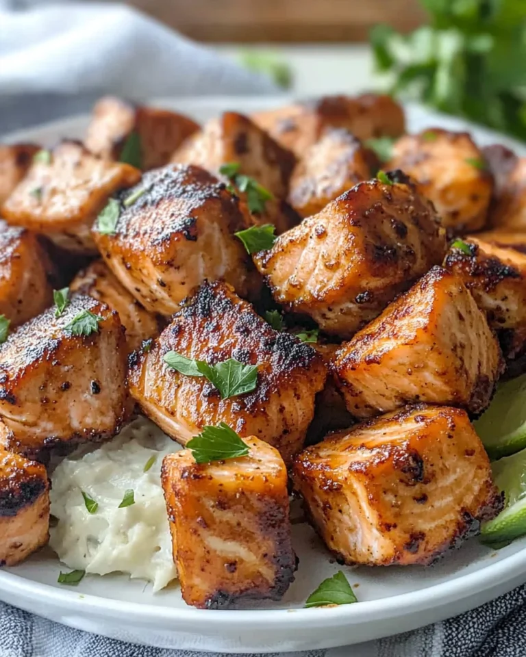 Air Fryer Salmon Bites with Garlic Cream Sauce