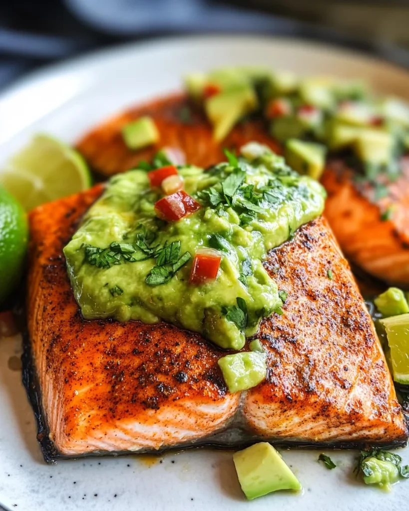 Baked Cajun Salmon With Avocado Lime Sauce