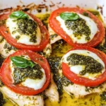 Basil Pesto Tomato Mozzarella Chicken Bake