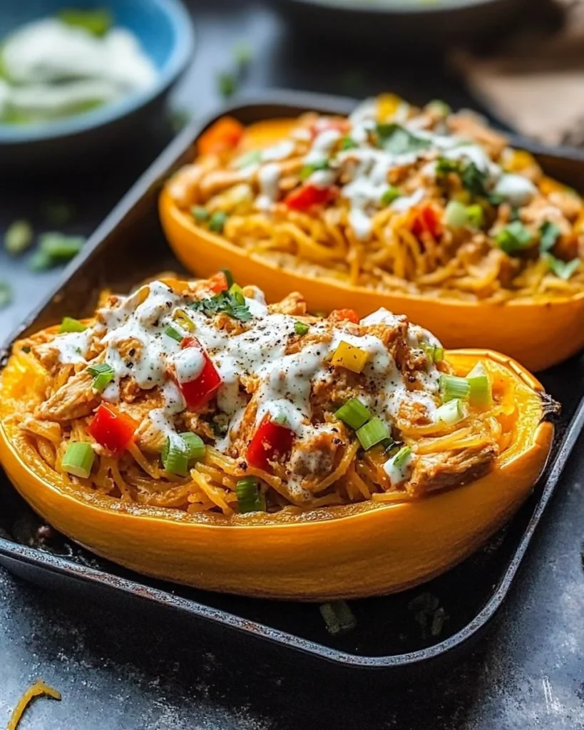 Buffalo Chicken Stuffed Spaghetti Squash