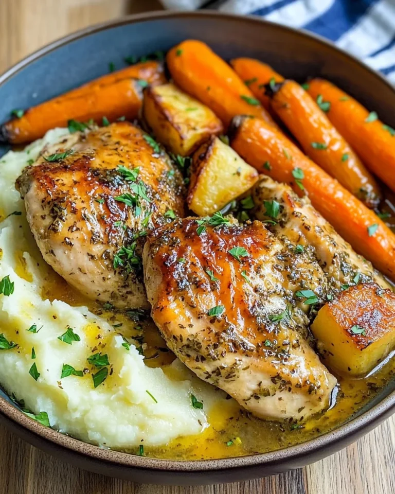 Creamy Herb Chicken with Mashed Potatoes & Glazed Carrots