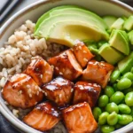 Crispy Air Fryer Teriyaki Salmon Bites Bowl