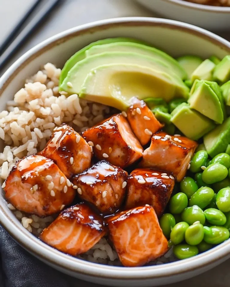 Crispy Air Fryer Teriyaki Salmon Bites Bowl