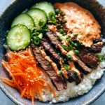 Korean BBQ Steak Rice Bowls with Spicy Cream Sauce