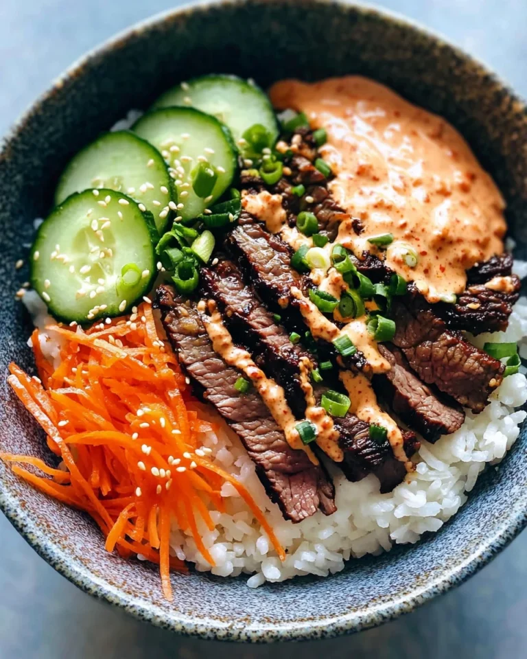 Korean BBQ Steak Rice Bowls with Spicy Cream Sauce