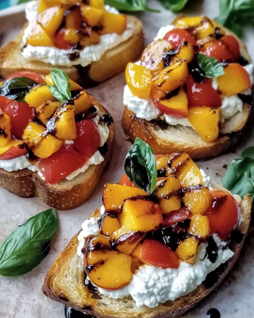 Quick Peach Bruschetta with Whipped Ricotta