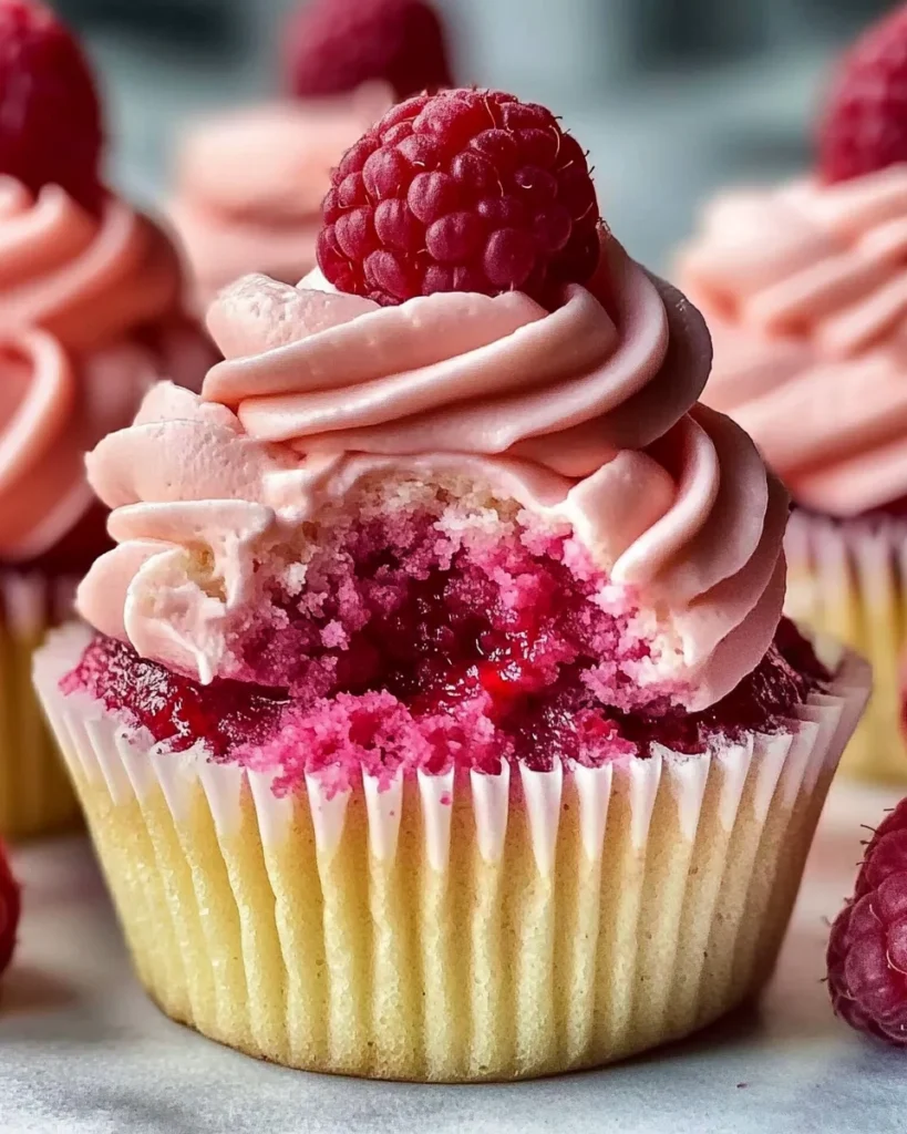 Raspberry Cupcakes with Raspberry Filling and Russian Buttercream