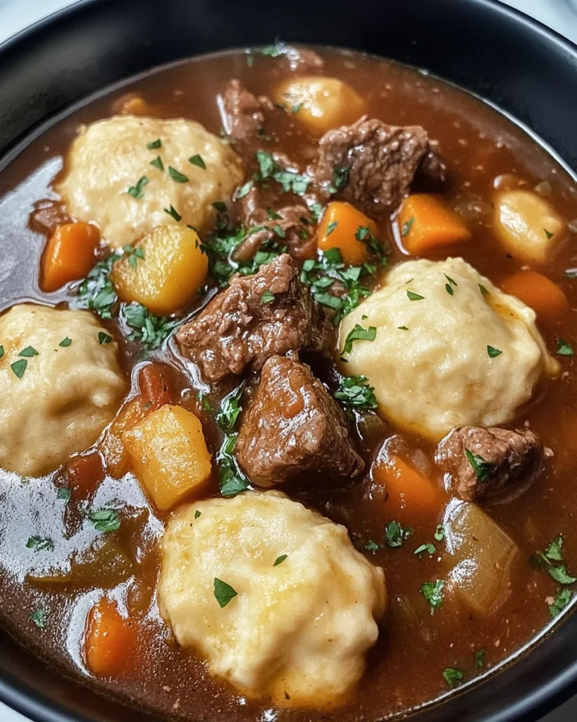 Tasty Beef Stew and Dumplings