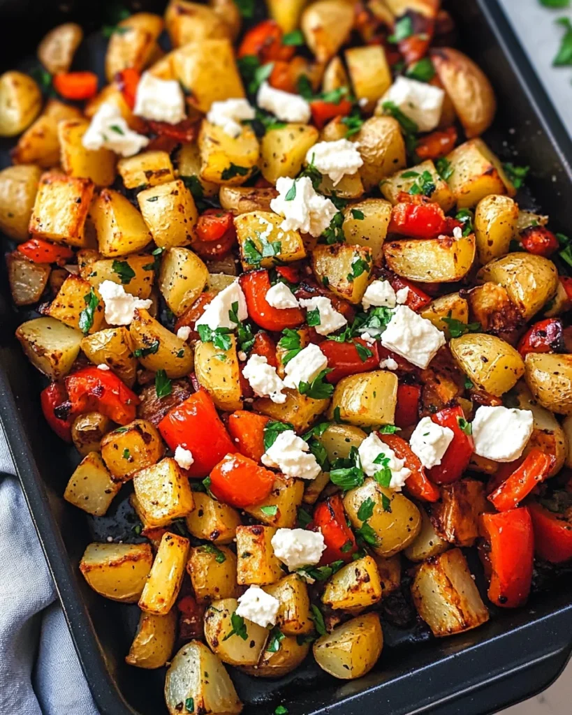 Greek Roasted Potatoes With Peppers & Feta