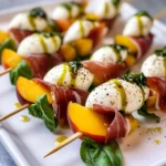 Mozzarella, Prosciutto, and Pickled Peach Appetizer Skewers