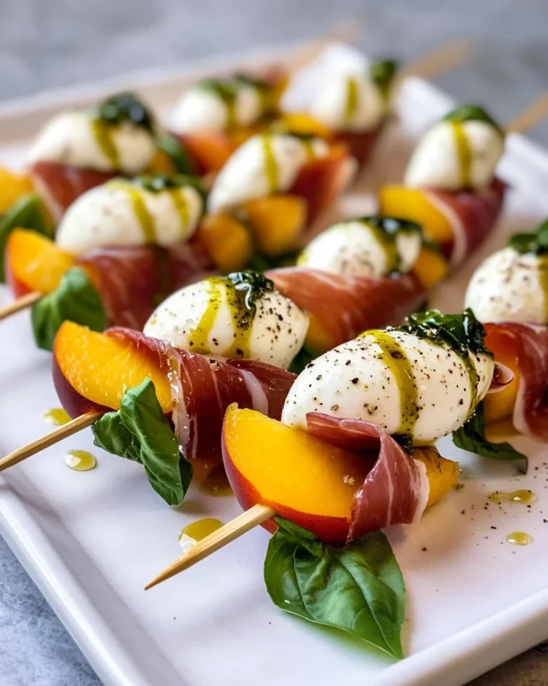 Mozzarella, Prosciutto, and Pickled Peach Appetizer Skewers