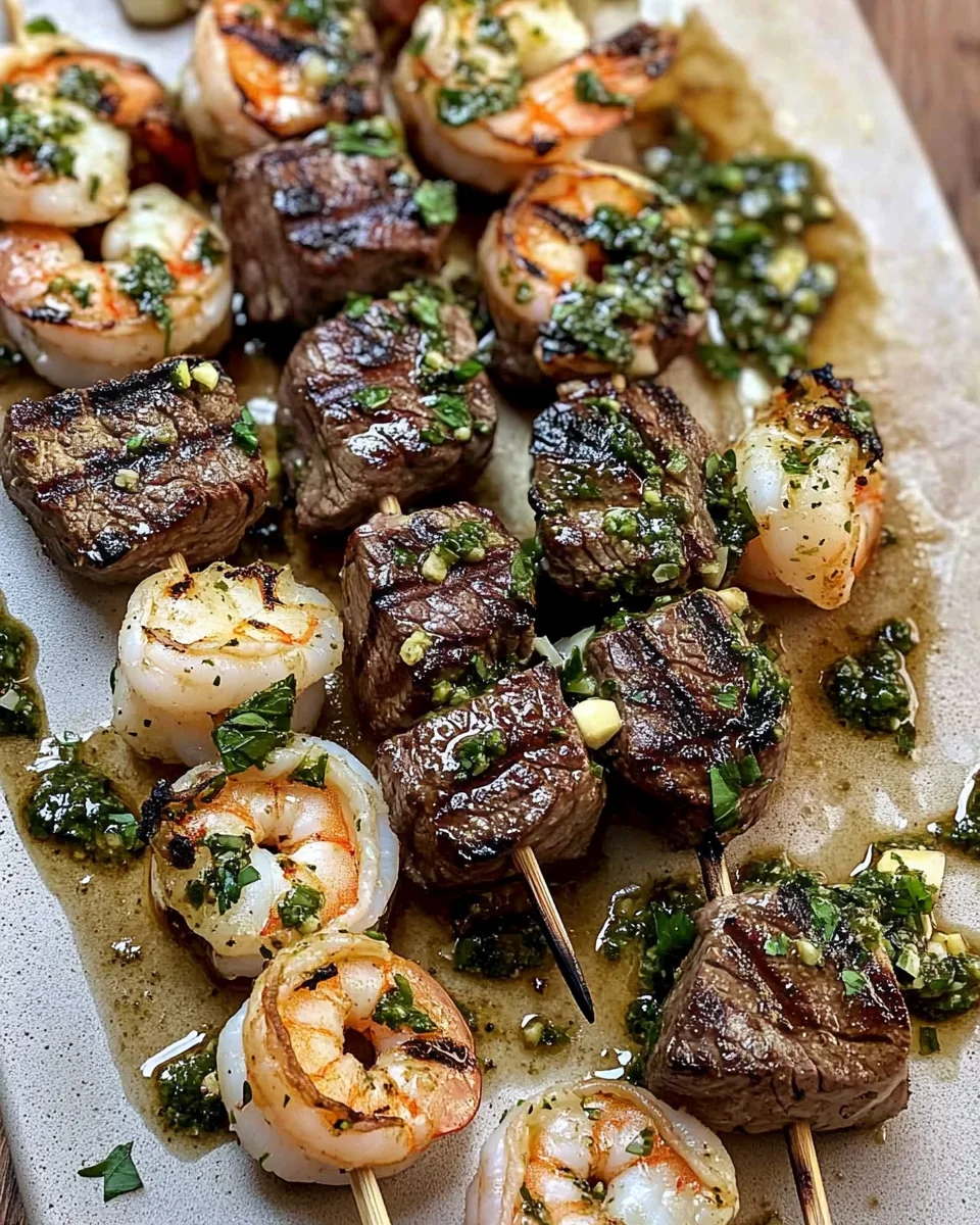 Surf and Turf Kabobs with Chimichurri Sauce